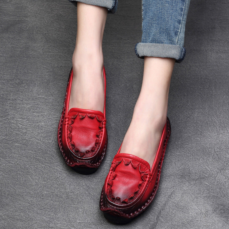 Women's Spring Ethnic Style Vintage Cowhide Soft Bottom Slip Men's Shoes