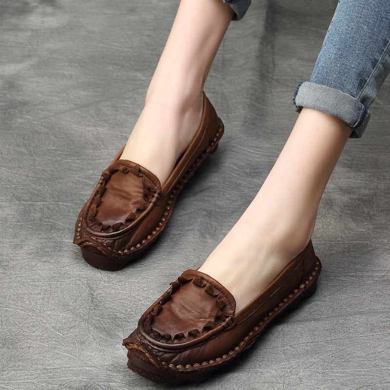 Women's Spring Ethnic Style Vintage Cowhide Soft Bottom Slip Men's Shoes