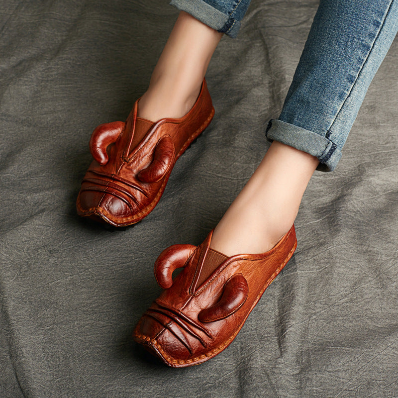 Women's Ethnic Style Retro Handmade Personality Flat Platform Soft Bottom Horn Women's Casual Shoes