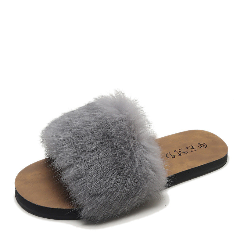 Women's Home Korean Flat For Outdoors Fluffy Sandals