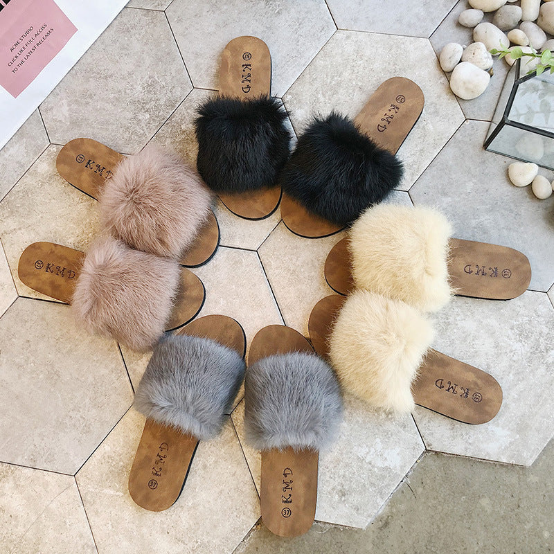 Women's Home Korean Flat For Outdoors Fluffy Sandals