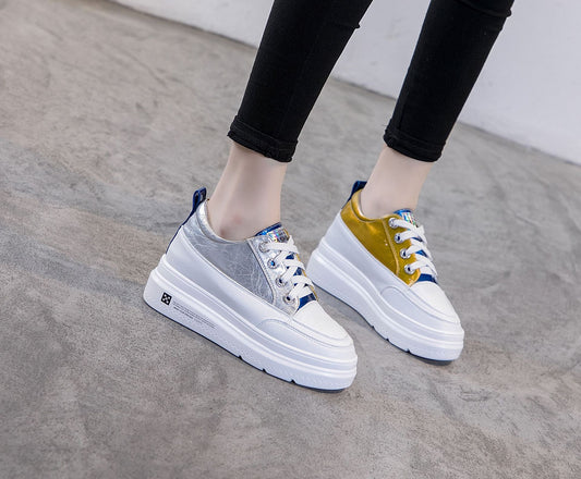 Women's White Height Increasing Korean Style Genuine Small Women's Casual Shoes