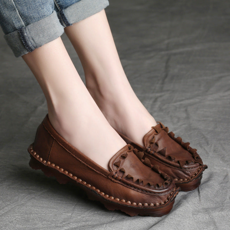 Women's Spring Ethnic Style Vintage Cowhide Soft Bottom Slip Men's Shoes