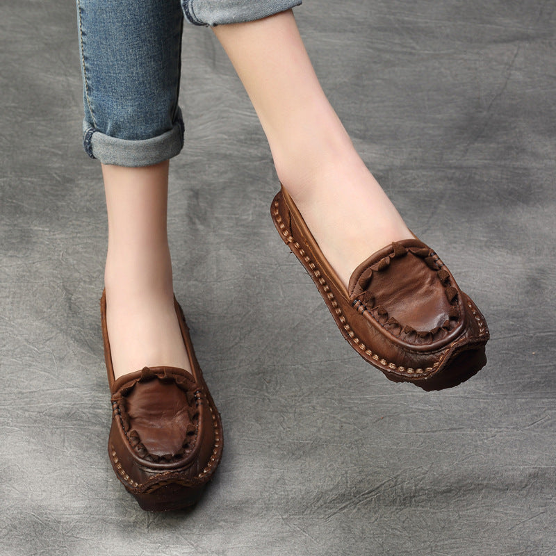 Women's Spring Ethnic Style Vintage Cowhide Soft Bottom Slip Men's Shoes