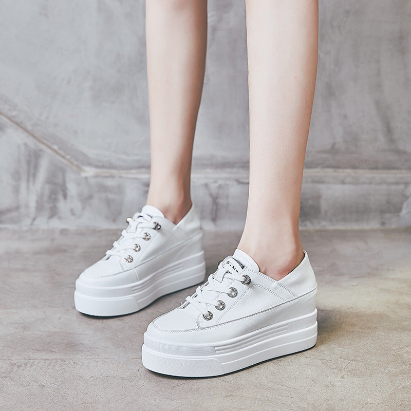 Cowhide Platform Height Increasing Insole Two-way Lazy Slip-on Half Casual Shoes