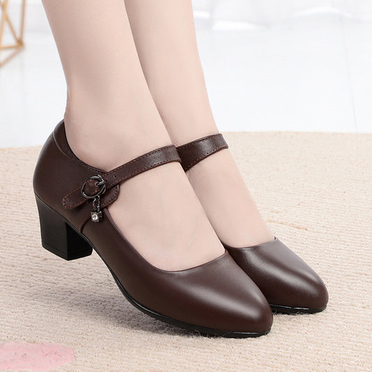 Women's Mid Thick Cowhide Soft Bottom Large Women's Shoes