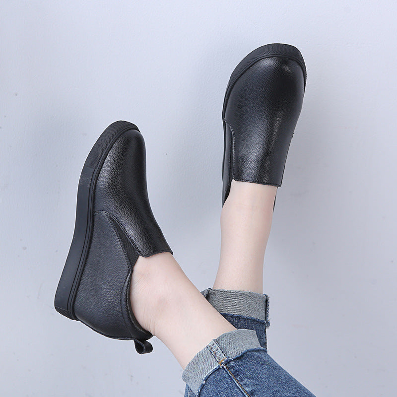 Women's Black Height Increasing Insole Wedge Small Genuine Women's Casual Shoes