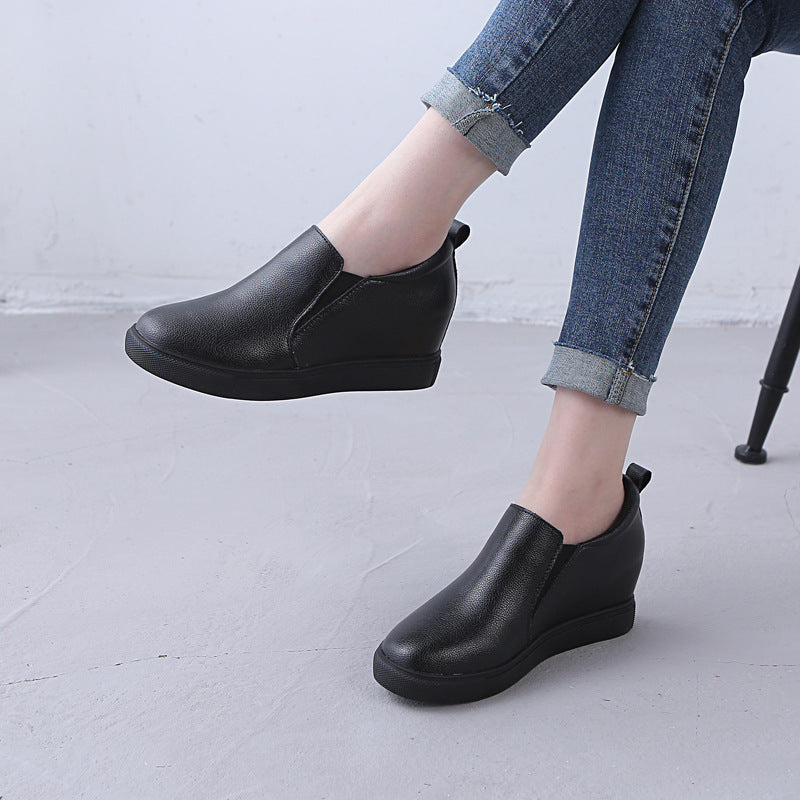 Women's Black Height Increasing Insole Wedge Small Genuine Women's Casual Shoes