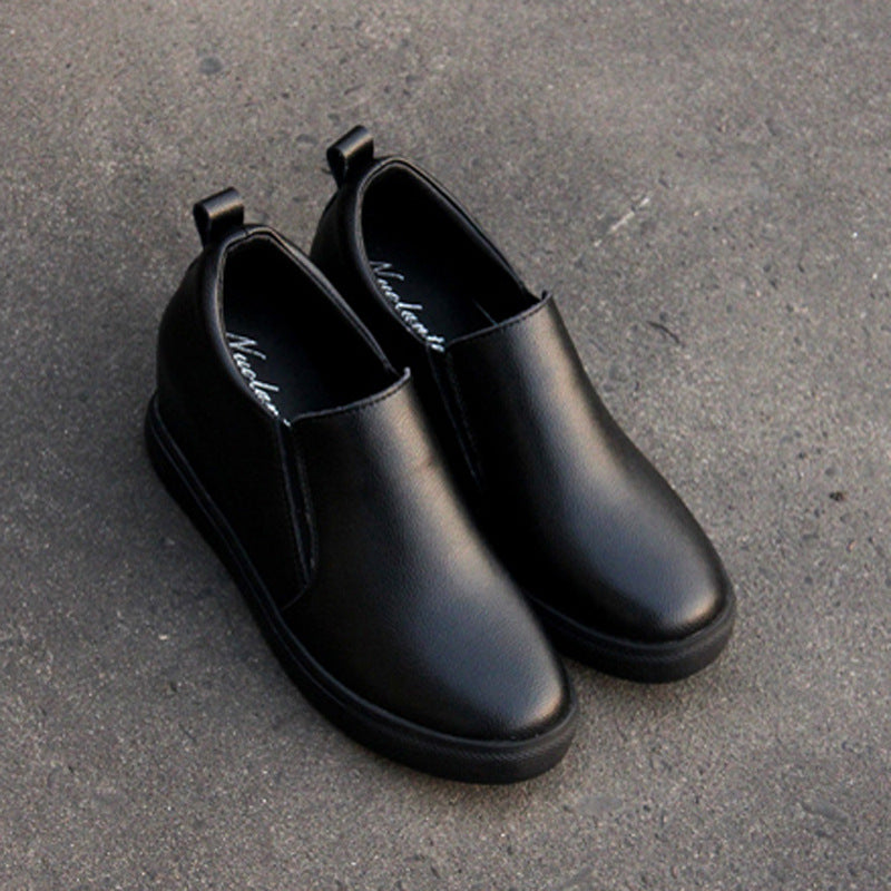Women's Black Height Increasing Insole Wedge Small Genuine Women's Casual Shoes