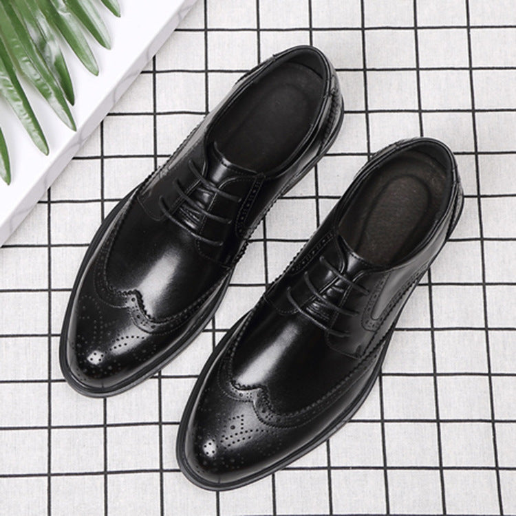Men's Brogue Business British Formal Korean Breathable Leather Shoes