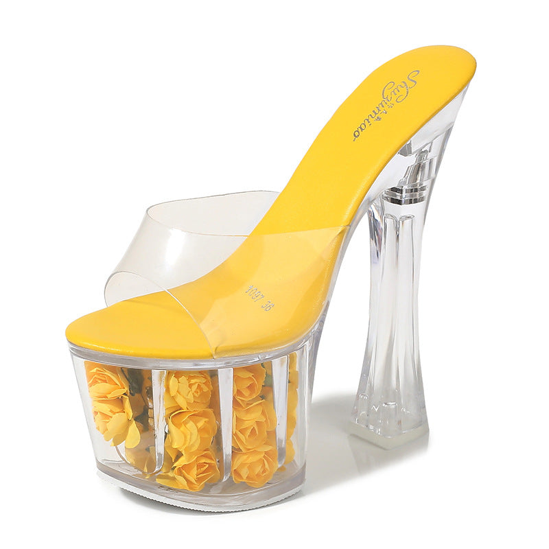 Chunky Mannequin Super High Chic Flower Waterproof Platform Sandals