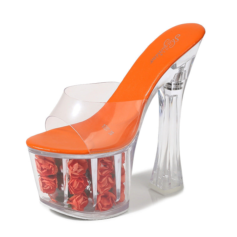 Chunky Mannequin Super High Chic Flower Waterproof Platform Sandals