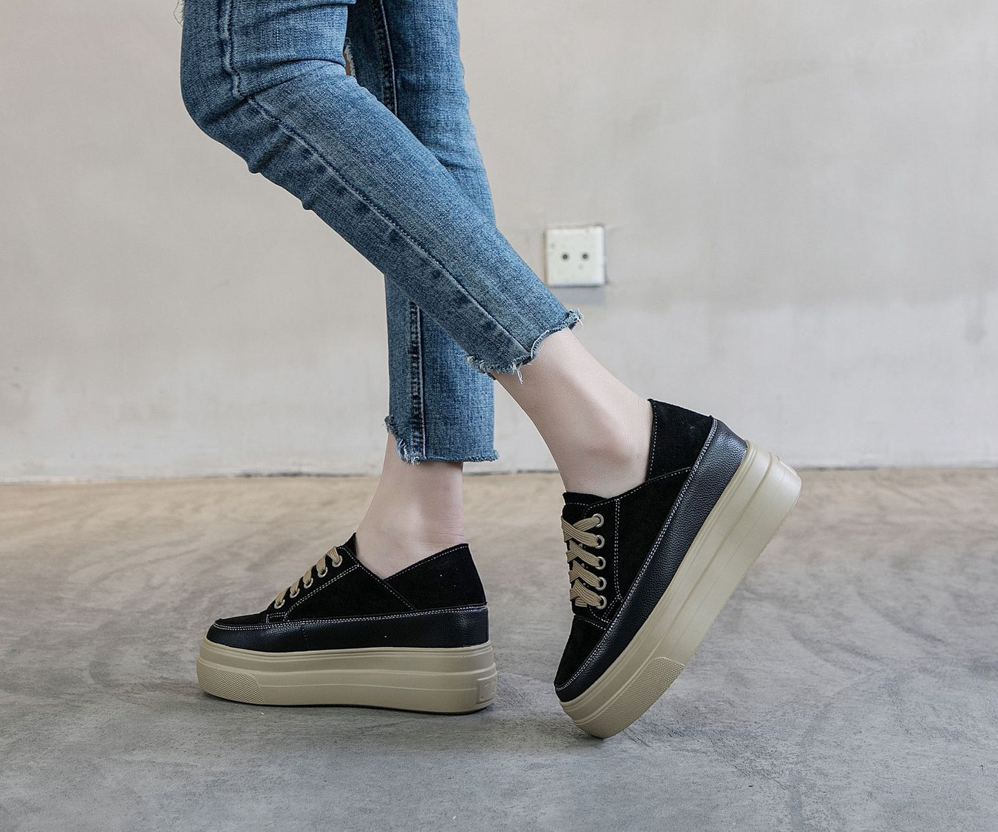 Women's Bottom Thick Spring Small Size Genuine Black Women's Casual Shoes