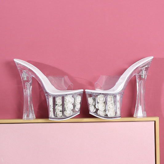 Chunky Mannequin Super High Chic Flower Waterproof Platform Sandals