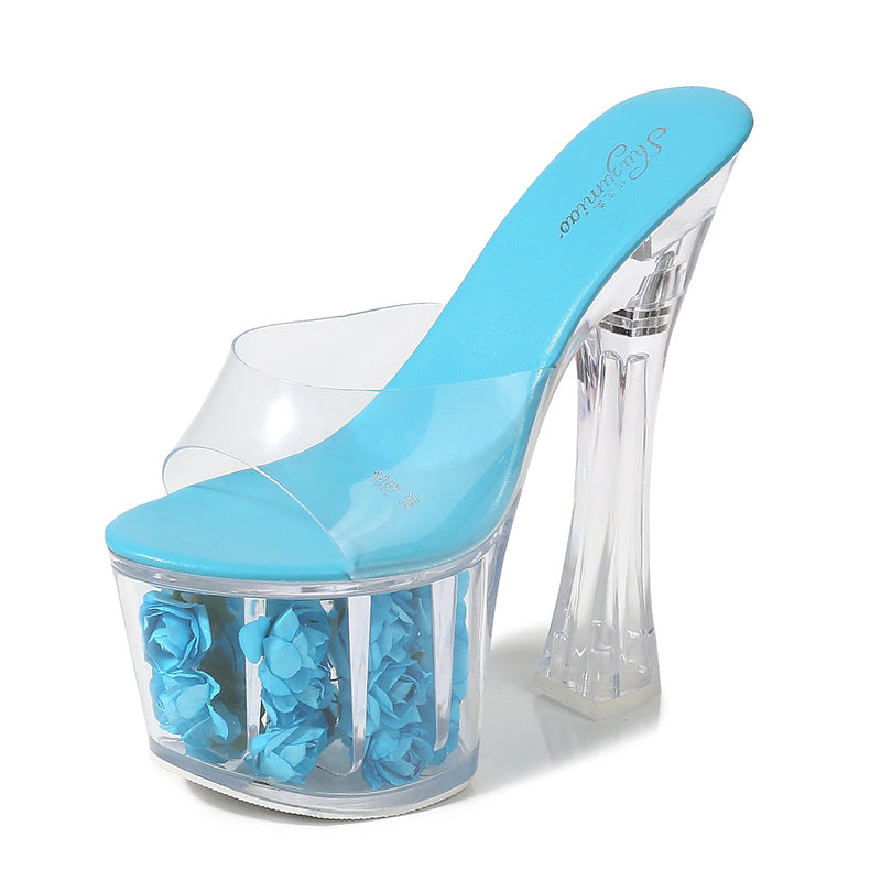 Chunky Mannequin Super High Chic Flower Waterproof Platform Sandals