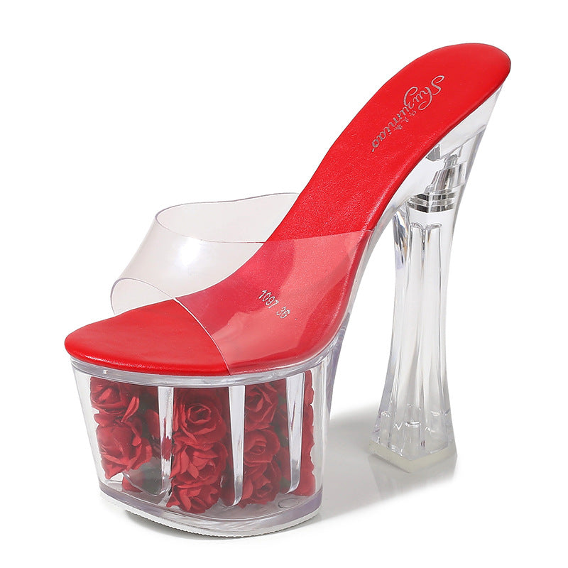 Chunky Mannequin Super High Chic Flower Waterproof Platform Sandals