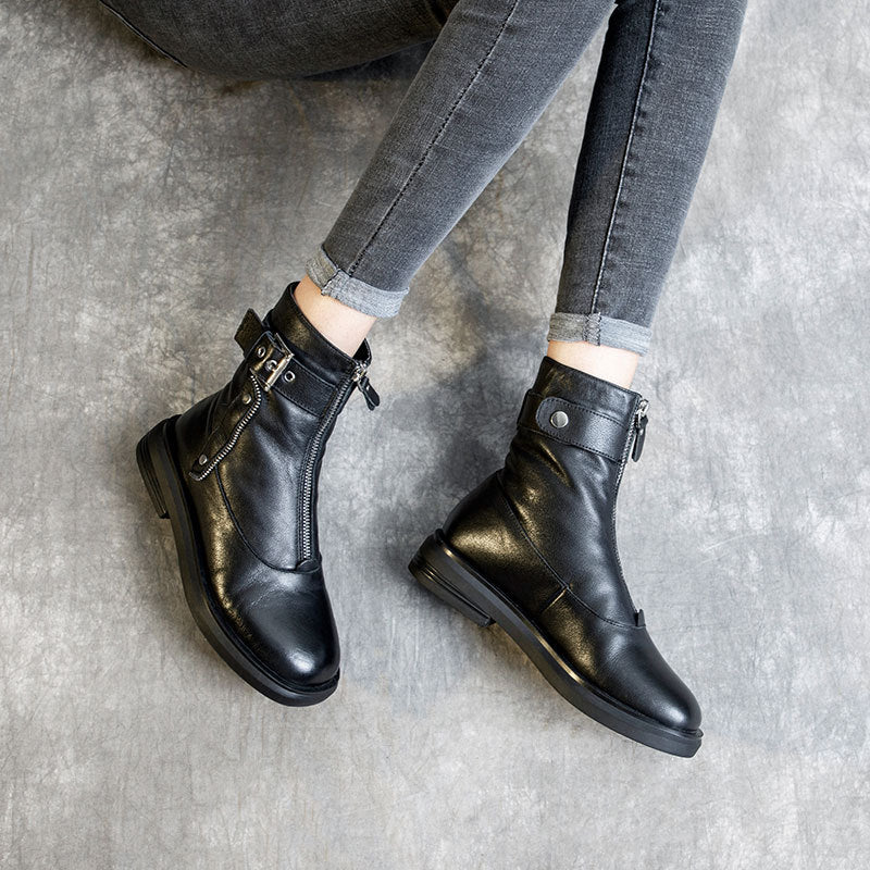 Front Zip Cowhide Martin Belt Buckle Boots