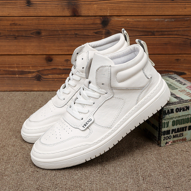 Men's Genuine Breathable Sweat Absorbing Cowhide White Sneakers