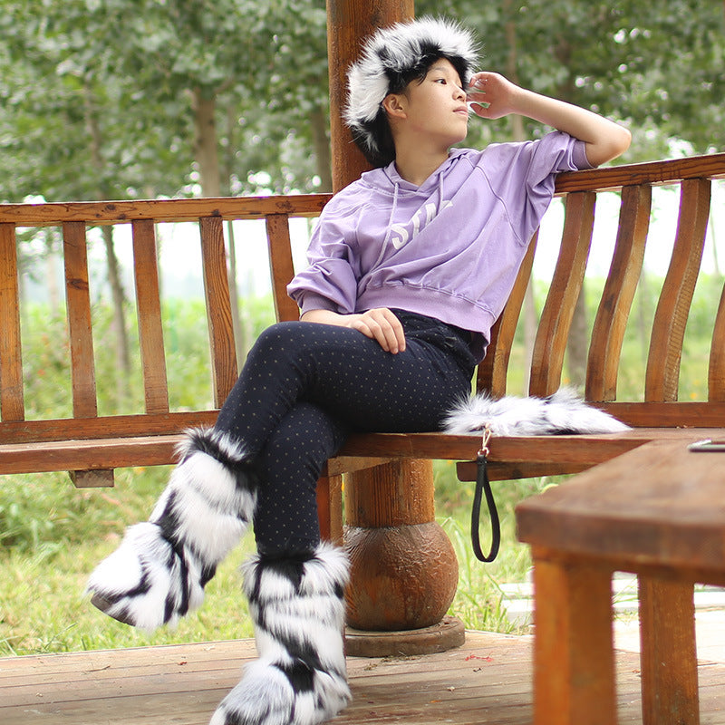 Women's Fur Hip Hop Handbag Hair Band Snow Boots