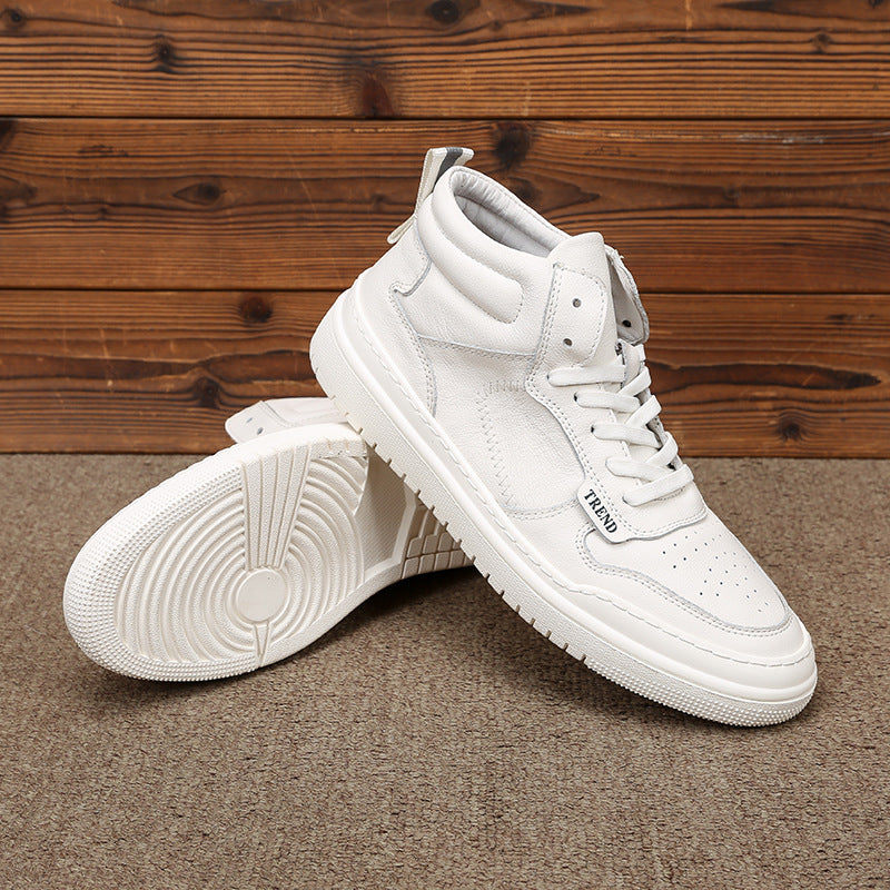Men's Genuine Breathable Sweat Absorbing Cowhide White Sneakers