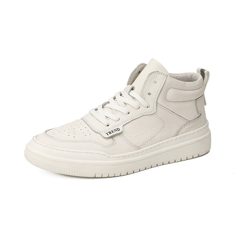 Men's Genuine Breathable Sweat Absorbing Cowhide White Sneakers