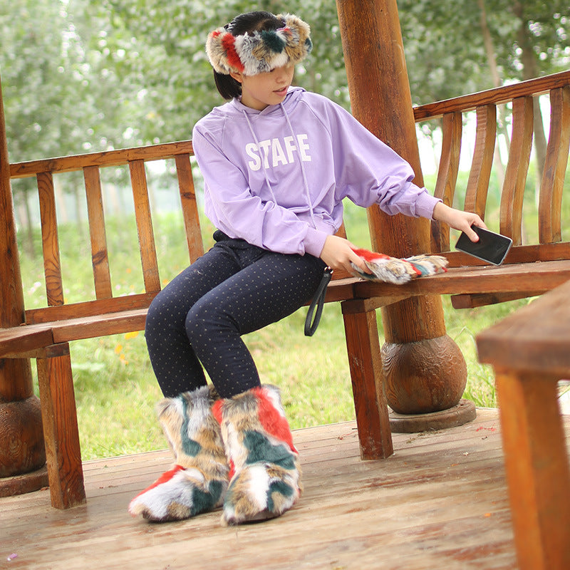 Women's Fur Hip Hop Handbag Hair Band Snow Boots