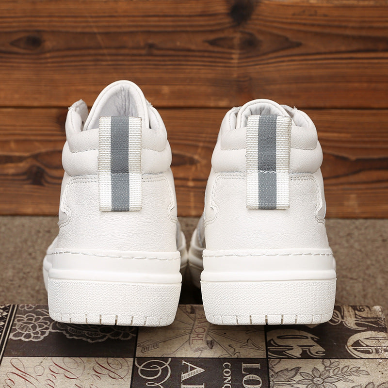 Men's Genuine Breathable Sweat Absorbing Cowhide White Sneakers
