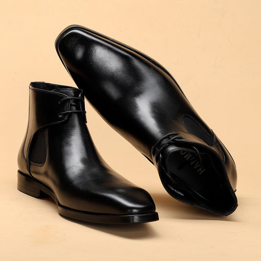Men's Martin Carved Cowhide Pointed Toe Chelsea Boots