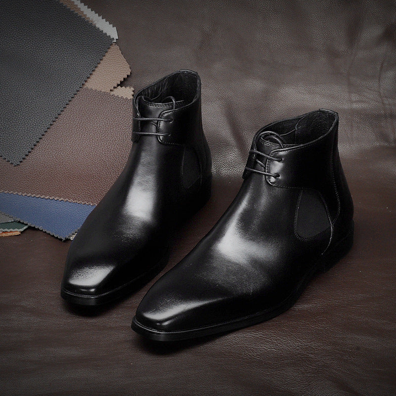 Men's Martin Carved Cowhide Pointed Toe Chelsea Boots