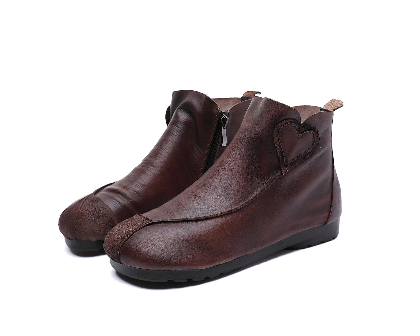 Women's Single-layer Cowhide Soft Heart-shaped Flat Boots