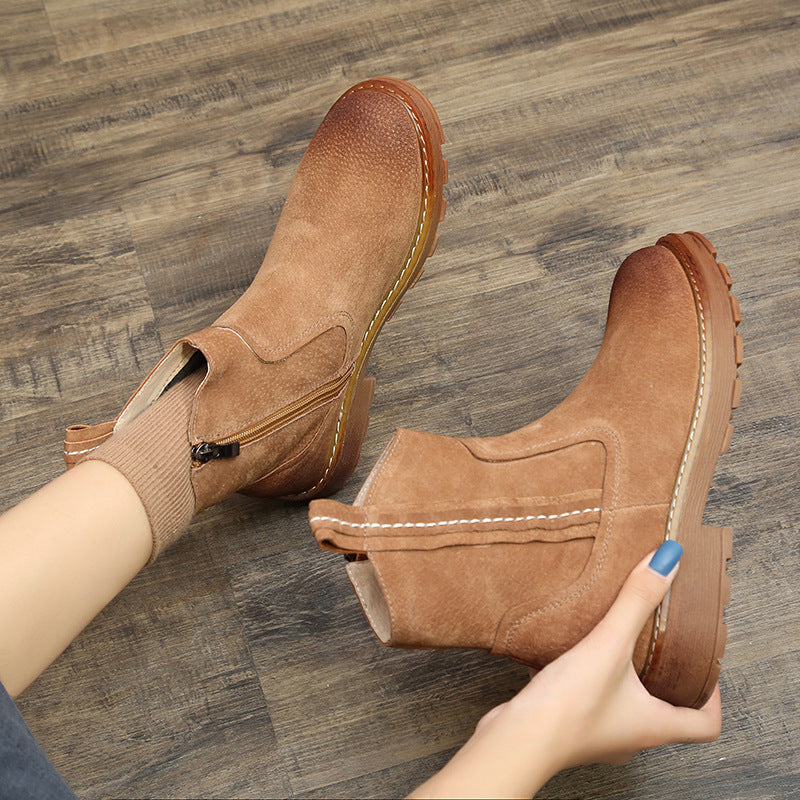 Women's Genuine Mori Mid Short Martin Autumn Retro Women's Leather Boots