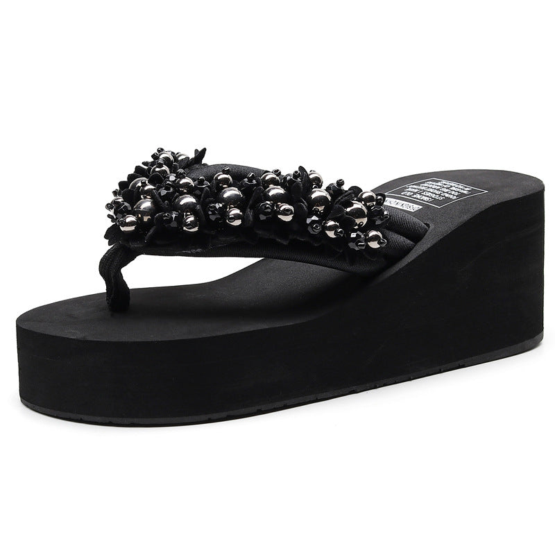 Women's Plus Size Beaded Wedge Outer Wear Sandals