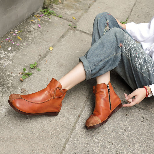 Women's Single-layer Cowhide Soft Heart-shaped Flat Boots