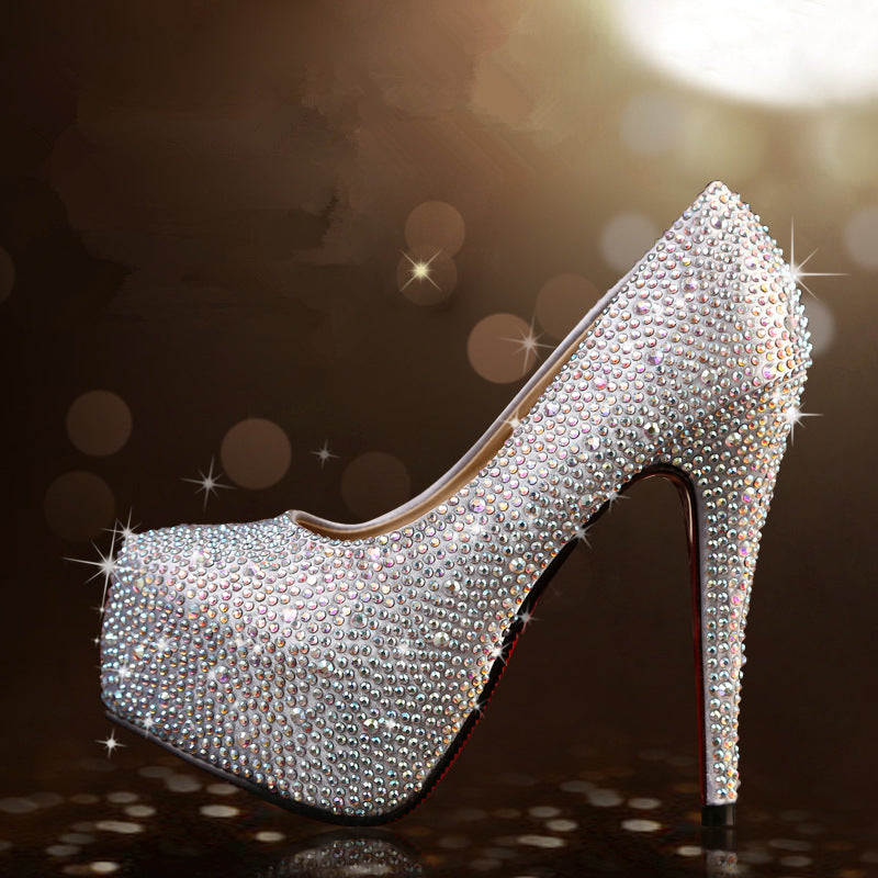 Wedding Waterproof Platform Rhinestone Stiletto Bridesmaid Nightclub Sexy Super High Women's Fashion Shoes
