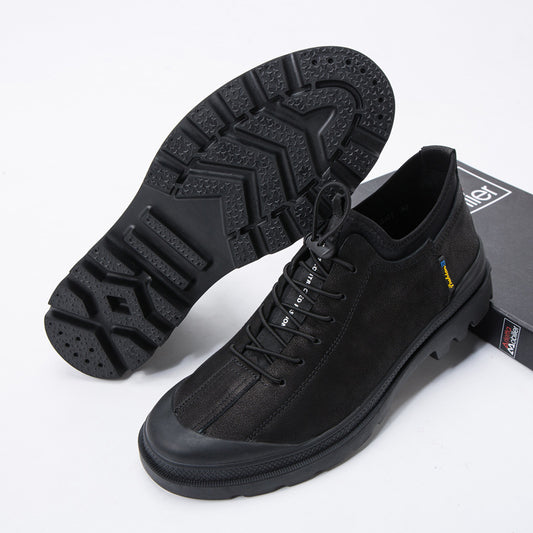 Men's Oil Wax Cowhide Closed Toe Platform Sneakers