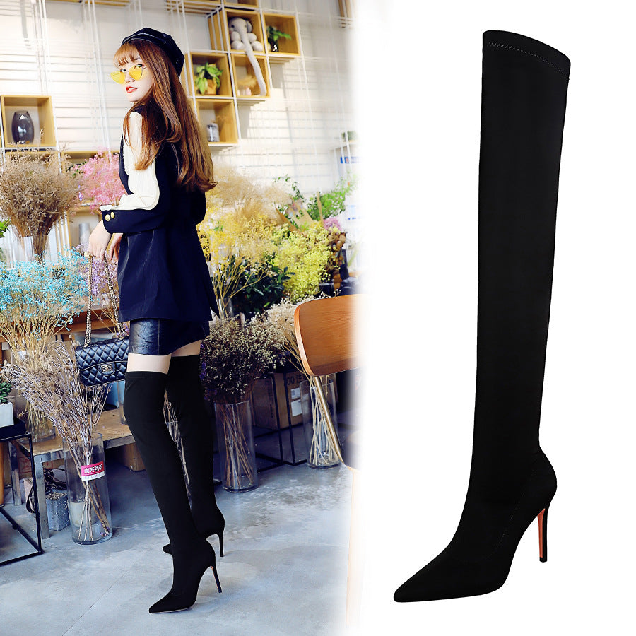 High Stretch Stiletto Pointed Toe Sexy Nightclubs Women's Leather Boots