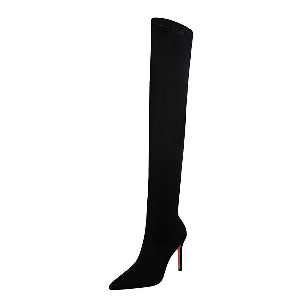 High Stretch Stiletto Pointed Toe Sexy Nightclubs Women's Leather Boots