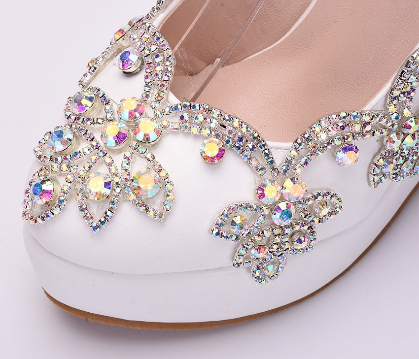 Crystal Transparent Square Chunky Pumps Rhinestone Wedding Performance Stage Women's Shoes