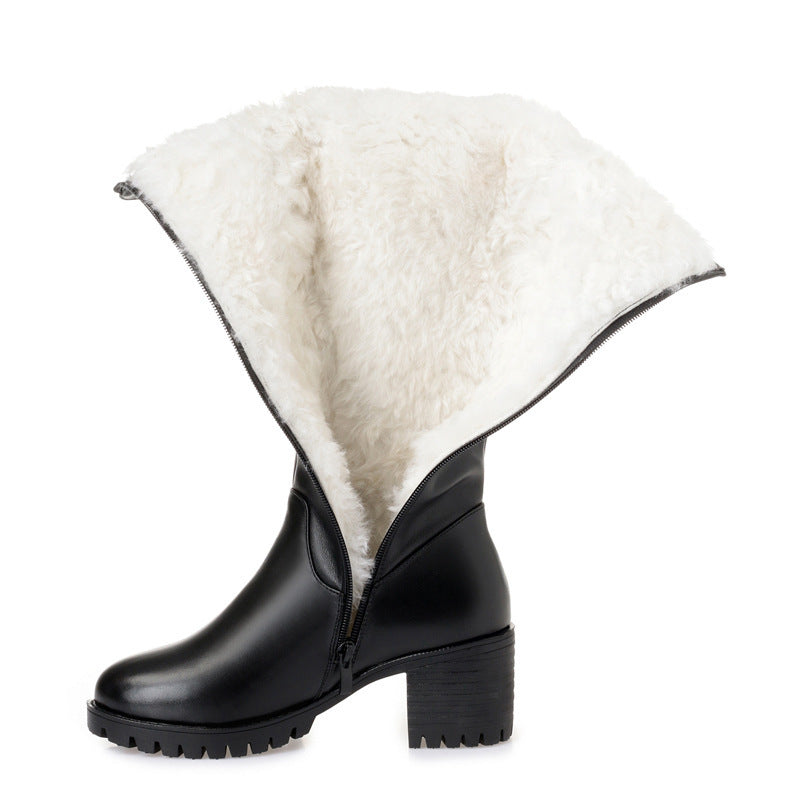 Women's Long High Large Size Thick Cowhide Winter Boots