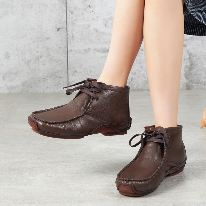 Women's Head Cowhide Outsole Handmade Sewing Korean Style Cotton Linen Clothing Boots