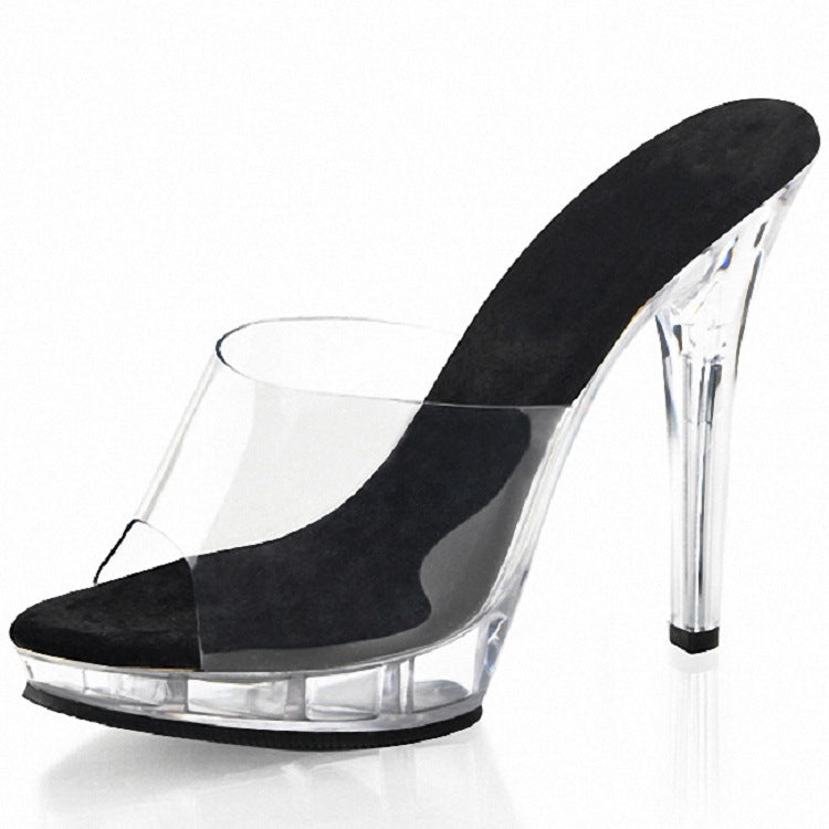 Women's Transparent Crystal High Plus Size Peep Sandals