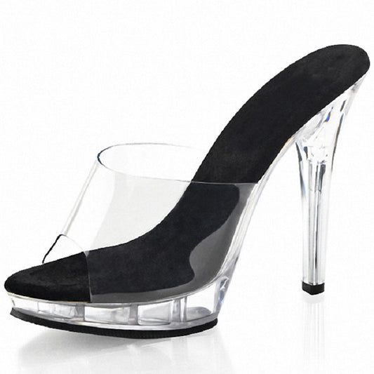 Women's Transparent Crystal High Plus Size Peep Sandals