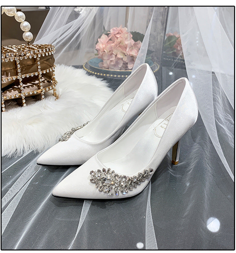 Women's Wedding Crystal Champagne Bridesmaid White High Wine Women's Fashion Shoes