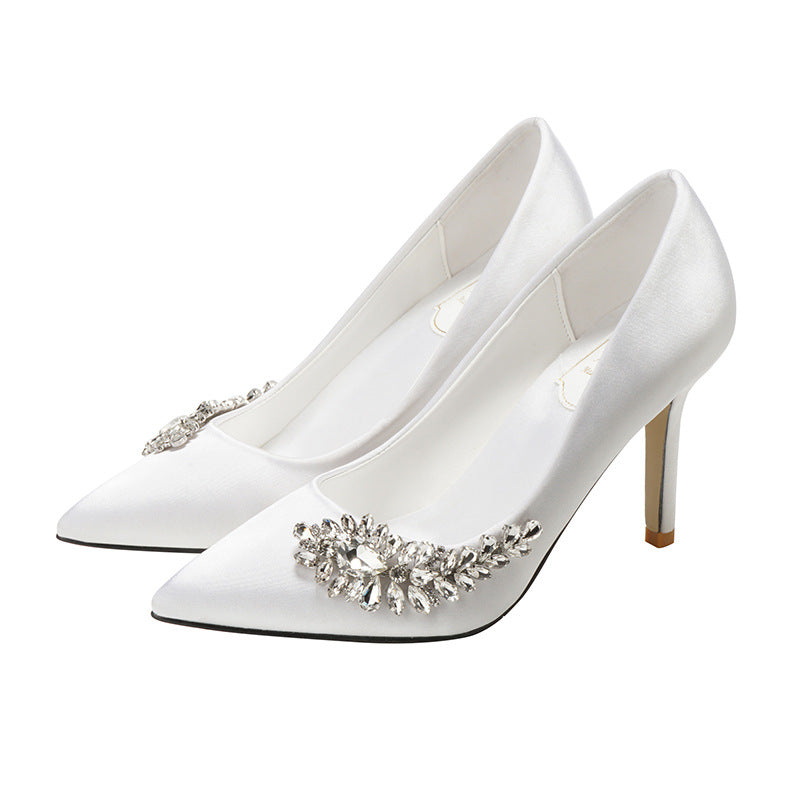 Women's Wedding Crystal Champagne Bridesmaid White High Wine Women's Fashion Shoes