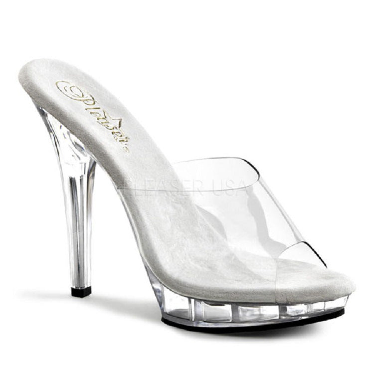 Women's Transparent Crystal High Plus Size Peep Sandals