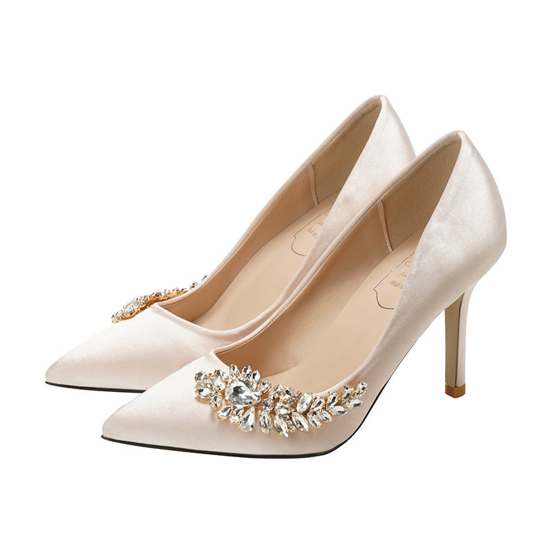 Women's Wedding Crystal Champagne Bridesmaid White High Wine Women's Fashion Shoes