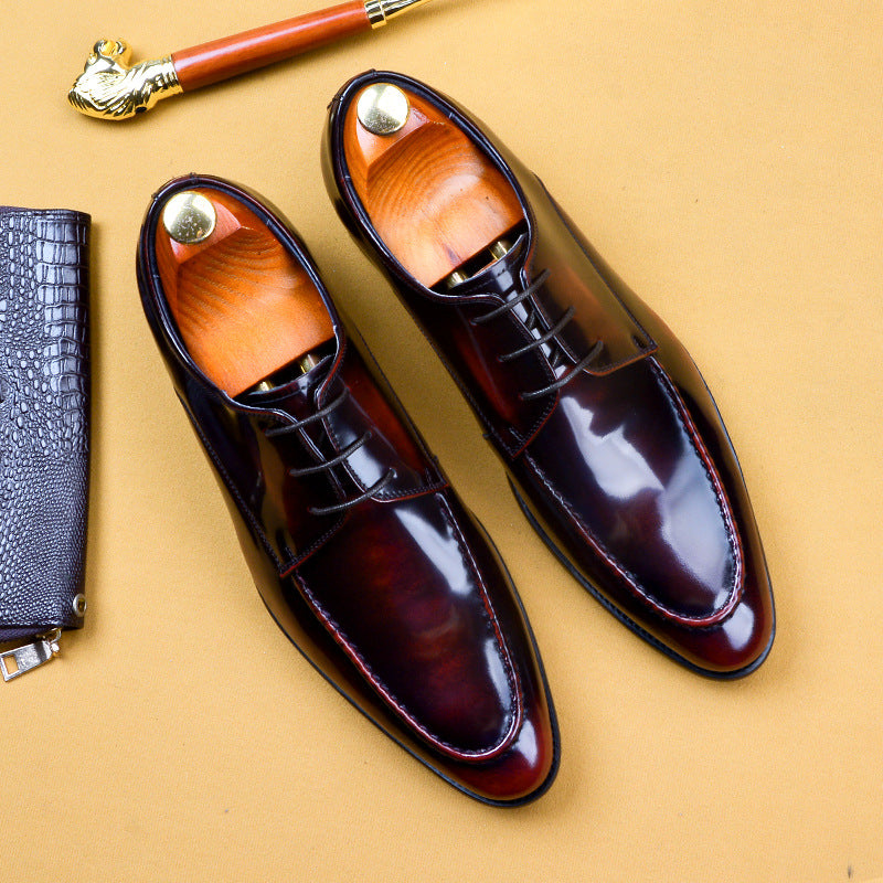 Men's Business Formal British Patent Brushed Breathable Leather Shoes