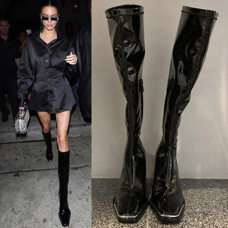 Long Tube Knight Female Chunky Stretch Boots