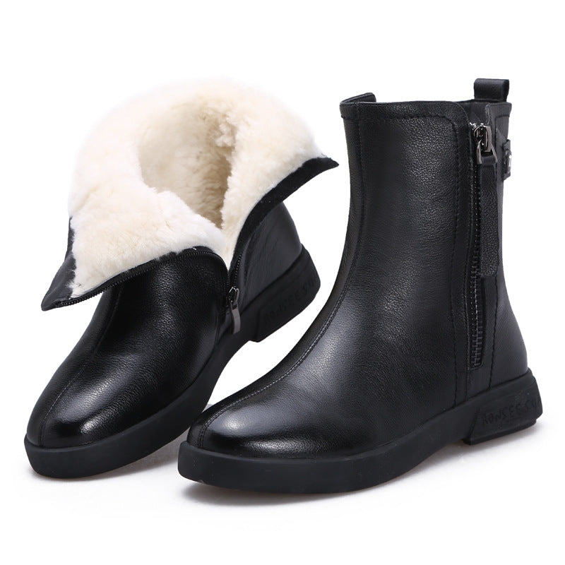 Mid Short First Layer Cowhide Comfortable Snow Boots