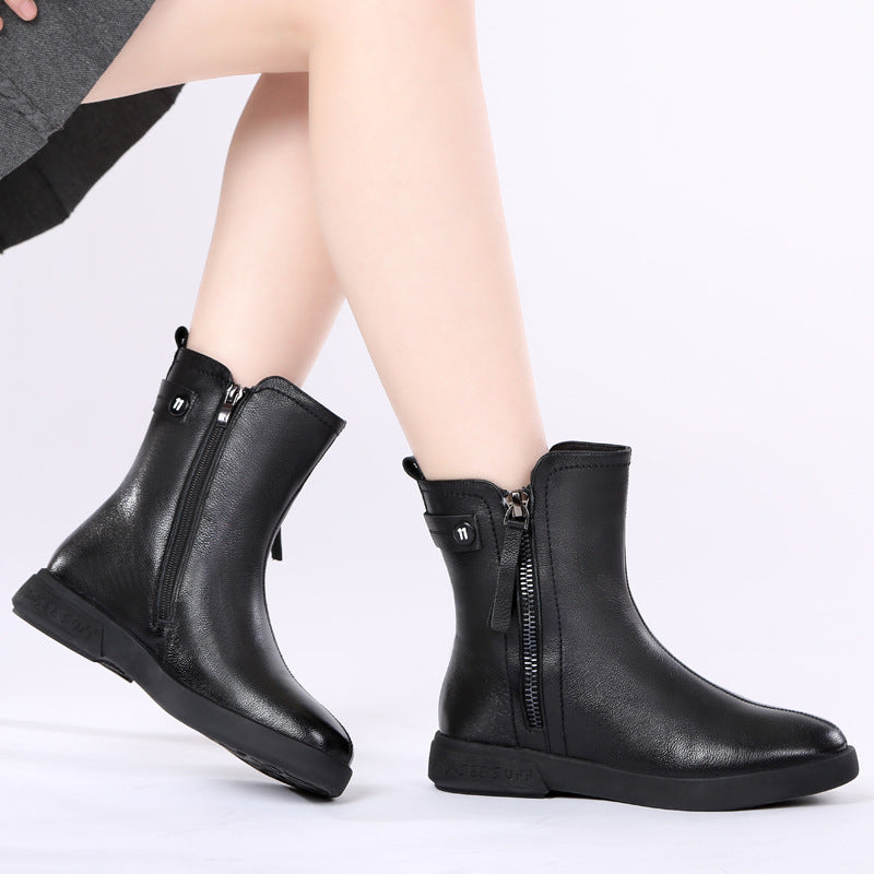 Mid Short First Layer Cowhide Comfortable Snow Boots